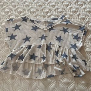 Alter’d state star white and blue stars babydoll style ruffle top